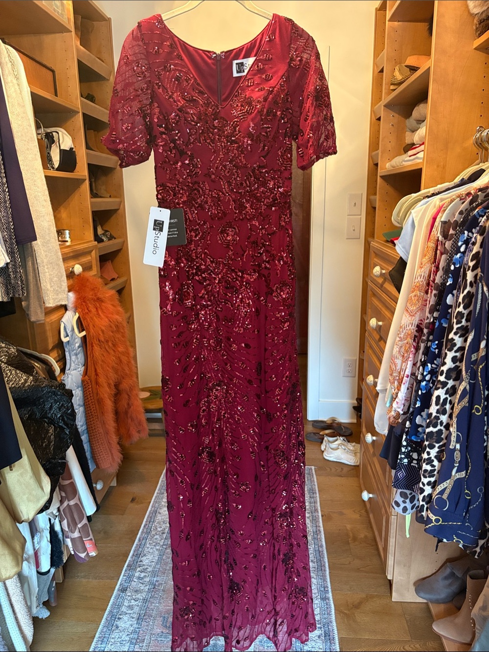 Eliza J Wine Red Sequin Embellished Maxi Gown